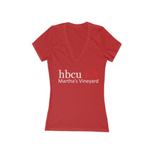 Load image into Gallery viewer, YEAR ROUND white HBCU red ish MV Vneck  * READ SIZING CHART * Women's Jersey Short Sleeve Deep V-Neck Tee