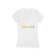 Load image into Gallery viewer, YEAR ROUND orange HBCU green ish Women's Jersey Short Sleeve Deep V-Neck Tee