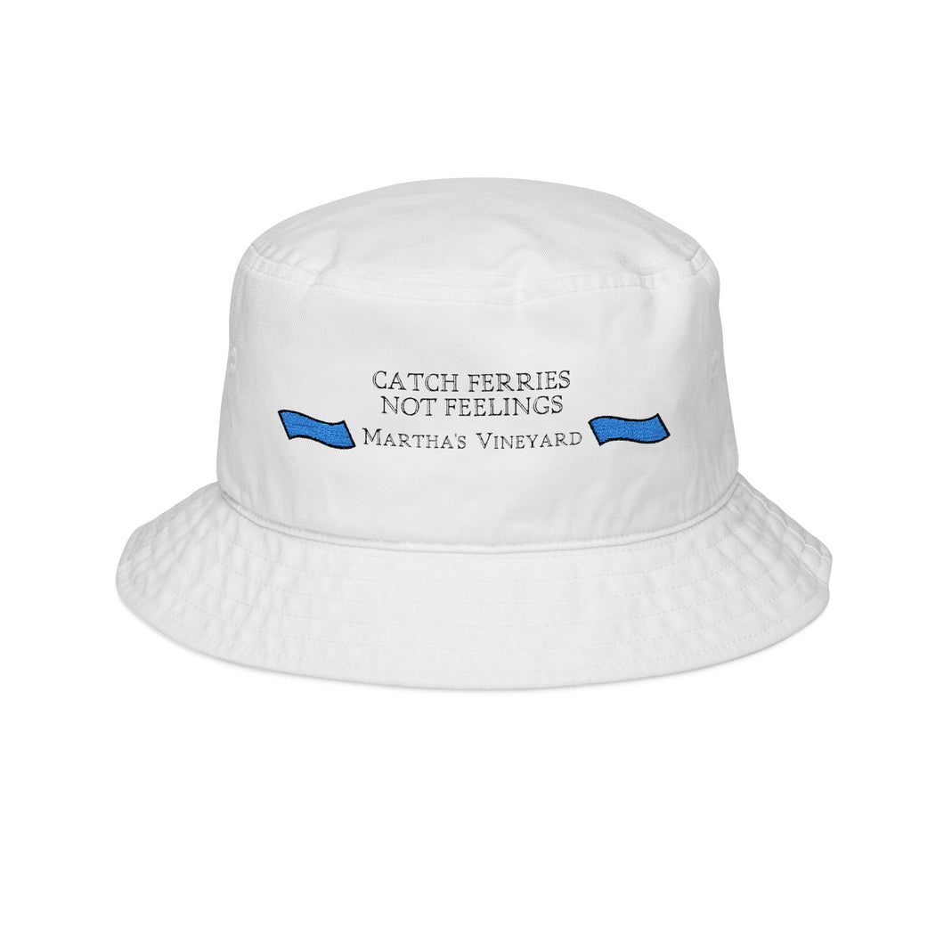 [ Royal Blue Banners ] Catch Ferries Not Feelings Embroidered Bucket Hat