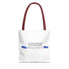 Load image into Gallery viewer, [ Royal Blue Banners ] Catch Ferries Not Feelings Tote Bag - Martha&#39;s Vineyard Travel Accessory
