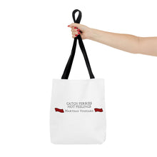 Load image into Gallery viewer, Crimson Red banners Martha&#39;s Vineyard Tote Bag - &quot;Catch Ferries Not Feelings&quot; [ choose your handle color ]
