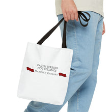 Load image into Gallery viewer, Crimson Red banners Martha&#39;s Vineyard Tote Bag - &quot;Catch Ferries Not Feelings&quot; [ choose your handle color ]
