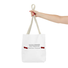 Load image into Gallery viewer, Crimson Red banners Martha&#39;s Vineyard Tote Bag - &quot;Catch Ferries Not Feelings&quot; [ choose your handle color ]
