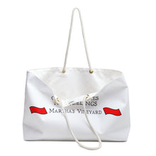 Load image into Gallery viewer, [ RED BANNERS ] Catch Ferries Not Feelings Weekender Bag - Perfect for Martha&#39;s Vineyard Getaways
