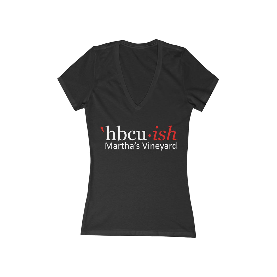 YEAR ROUND white HBCU red ish MV Vneck  * READ SIZING CHART * Women's Jersey Short Sleeve Deep V-Neck Tee