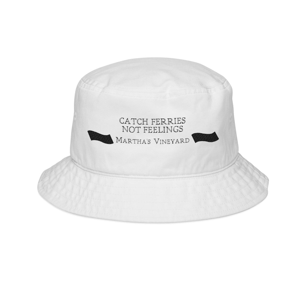 [black banners] Catch Ferries Not Feelings Bucket Hat - Embroidered Summer Accessory