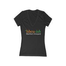 Load image into Gallery viewer, YEAR ROUND orange HBCU green ish Women&#39;s Jersey Short Sleeve Deep V-Neck Tee
