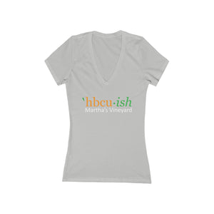 YEAR ROUND orange HBCU green ish Women's Jersey Short Sleeve Deep V-Neck Tee