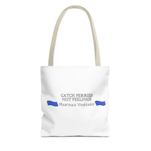 Load image into Gallery viewer, [ Royal Blue Banners ] Catch Ferries Not Feelings Tote Bag - Martha&#39;s Vineyard Travel Accessory
