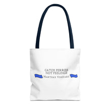 Load image into Gallery viewer, [ Royal Blue Banners ] Catch Ferries Not Feelings Tote Bag - Martha&#39;s Vineyard Travel Accessory
