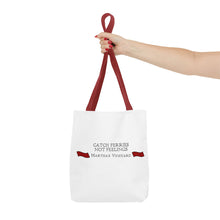 Load image into Gallery viewer, Crimson Red banners Martha&#39;s Vineyard Tote Bag - &quot;Catch Ferries Not Feelings&quot; [ choose your handle color ]
