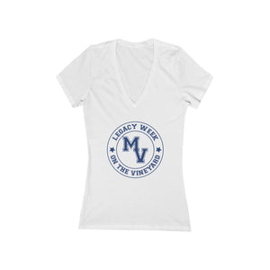 LEGACY WEEK ON THE VINEYARD Women's Jersey Short Sleeve Deep V-Neck Tee White w/ (reflex) BLUE text - PLEASE SEE SIZE CHART
