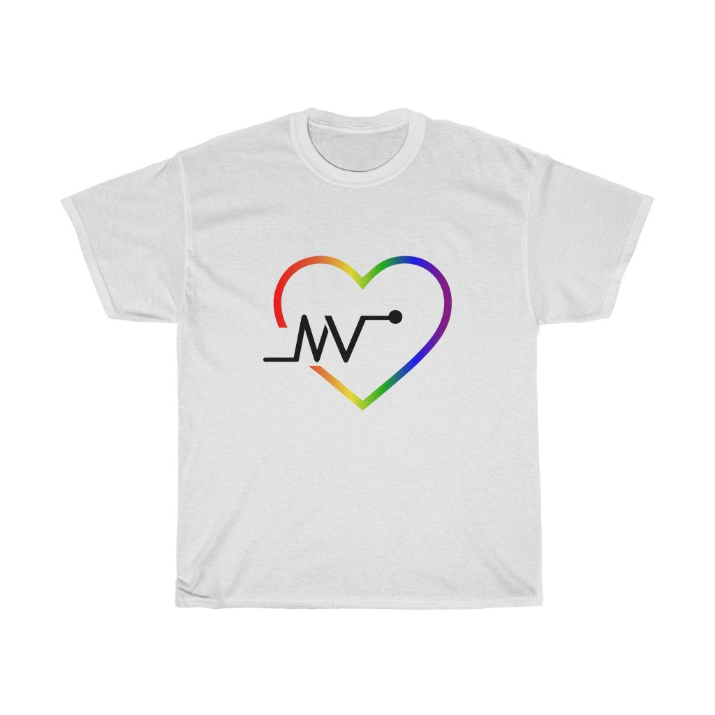Unisex Heavy Cotton Tee I LOVE MV  (Black  MV IN Rainbow HEART) PLEASE READ THE SIZE CHART