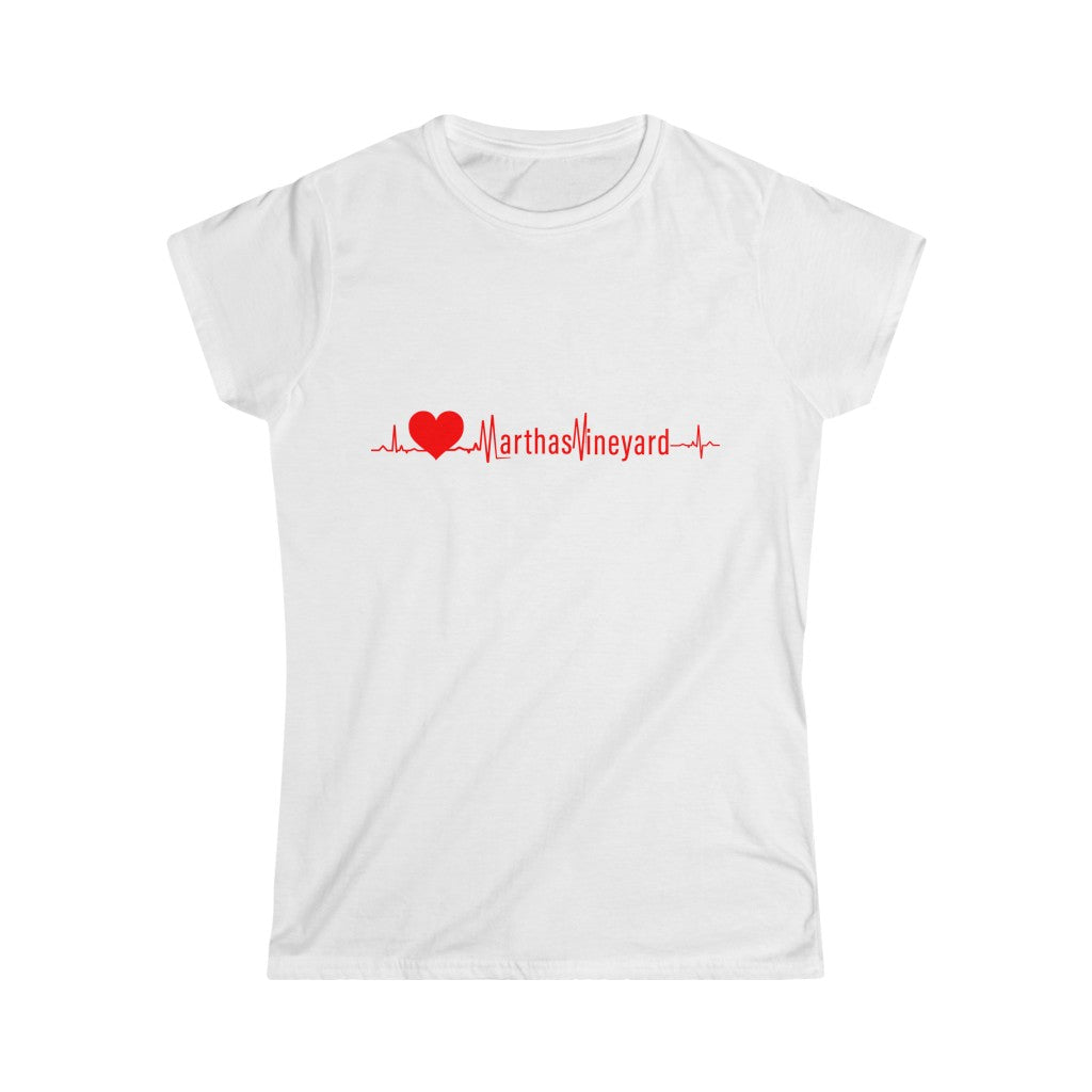 I LOVE MY MARTHA'S VINEYARD ( all red heartbeat ) Women's Softstyle Tee - PLEASE READ SIZE CHART