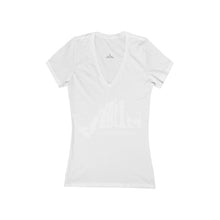 Load image into Gallery viewer, Red - HBCU with white lettering Women&#39;s Jersey Short Sleeve Deep V-Neck Tee Women&#39;s Jersey Short Sleeve Deep V-Neck Tee
