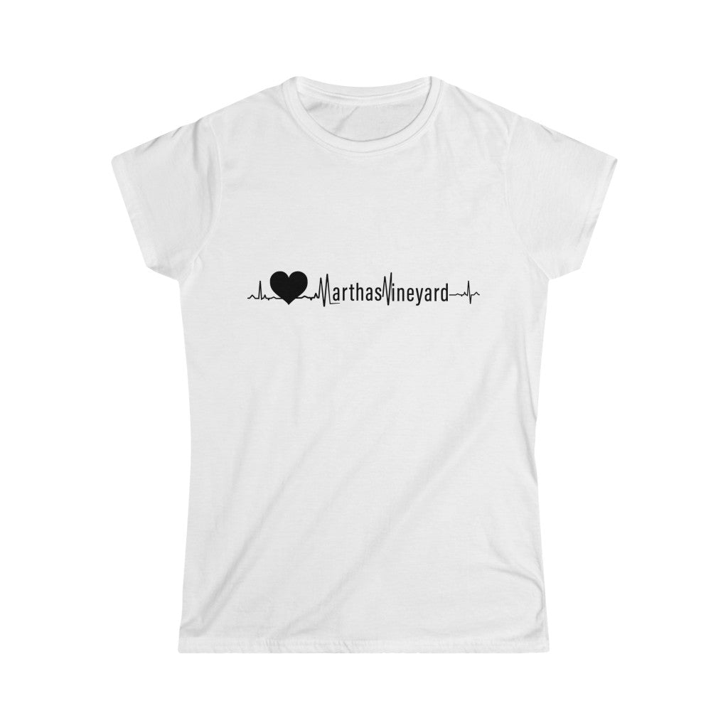 I LOVE MY MARTHA'S VINEYARD ( all black heartbeat ) Women's Softstyle Tee - PLEASE READ SIZE CHART