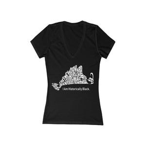 Black Multi HBCUs with white lettering - Women's Jersey Short Sleeve Deep V-Neck Tee