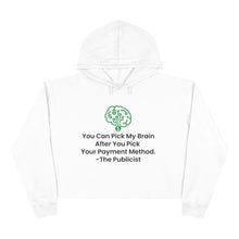 Load image into Gallery viewer, Crop Hoodie  PUBLICIST Women&#39;s Unisex Heavy Blend™ WHITE with black text - PLEASE READ THE SIZE CHART

