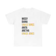 Load image into Gallery viewer, Grace Jones Gold x on White Shirt Unisex Heavy Cotton Tee READ SIZE CHART
