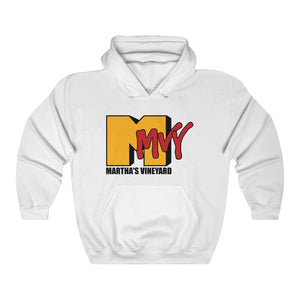 I Want My MVY - Martha's Vineyard Unisex Heavy Blend™ Hooded Sweatshirt ( Gold M with Crimson MVY ) PLEASE SEE SIZE CHART