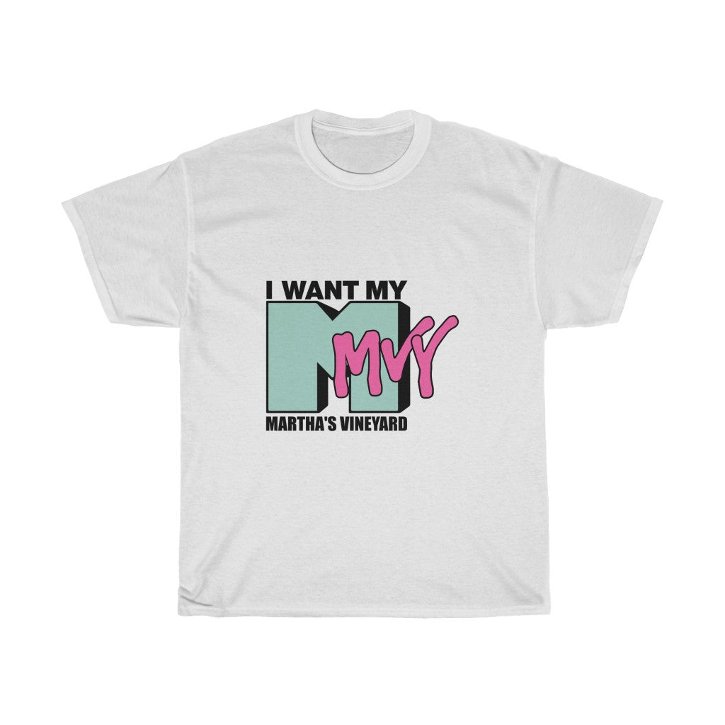 Unisex  I Want My MVY - Martha's Vineyard Heavy Cotton Tee ( Blue teal M with Orchid Pink MVY ) PLEASE SEE SIZE CHART