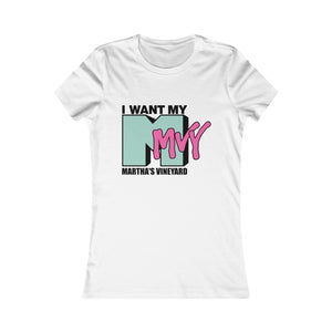 I Want My MVY - Martha's Vineyard Women's Favorite Tee ( Blue teal M with Orchid Pink MVY ) PLEASE SEE SIZE CHART