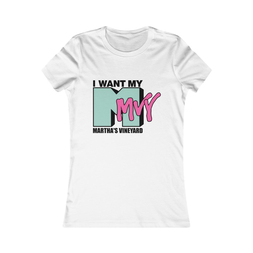 I Want My MVY - Martha's Vineyard Women's Favorite Tee ( Blue teal M with Orchid Pink MVY ) PLEASE SEE SIZE CHART