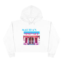 Load image into Gallery viewer, Crop Hoodie Martha&#39;s Vineyard with Pink Gingerbread House image ( MV Colors - aqua and orchid )
