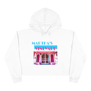 Crop Hoodie Martha's Vineyard with Pink Gingerbread House image ( MV Colors - aqua and orchid )