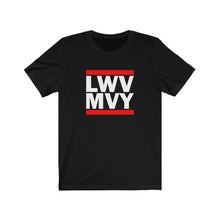 Load image into Gallery viewer, LWV- MVY Black Shirt with White Letters Unisex Jersey Short Sleeve Tee PLEASE READ SIZING CHART
