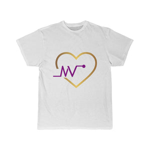 Men's Short Sleeve Tee I LOVE MV (Purple MV IN Gold HEART) PLEASE READ THE SIZE CHART