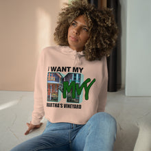 Load image into Gallery viewer, I Want My MVY - Martha&#39;s Vineyard Women&#39;s pink  Crop Hoodie ( Gingerbread M with Forest Green MVY ) PLEASE SEE SIZE CHART
