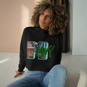 I Want My MVY - Martha's Vineyard Women's pink  Crop Hoodie ( Gingerbread M with Forest Green MVY ) PLEASE SEE SIZE CHART