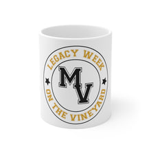 Load image into Gallery viewer, Black and Gold LEGACY WEEK ON THE VINEYARD Mug 11oz LWV (gold) MV and accent stars ( black )
