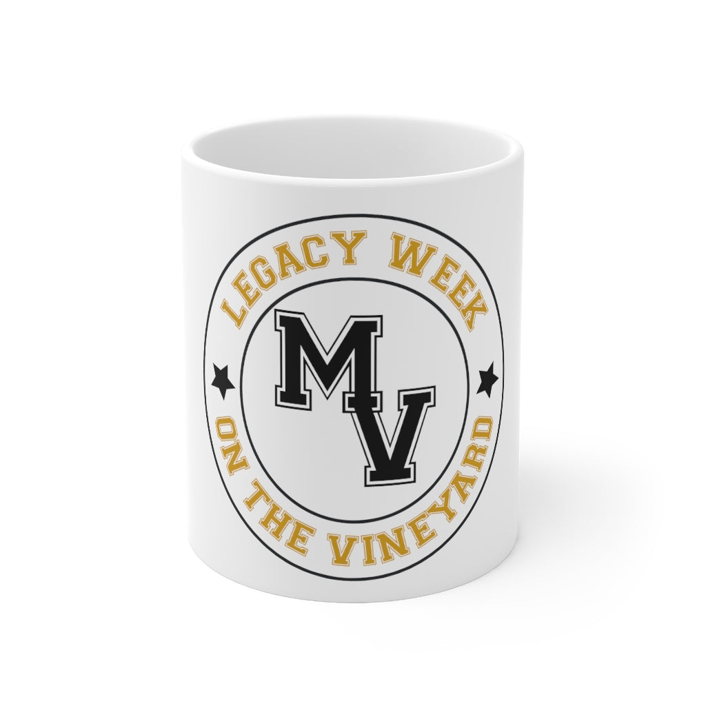 Black and Gold LEGACY WEEK ON THE VINEYARD Mug 11oz LWV (gold) MV and accent stars ( black )