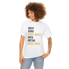 Load image into Gallery viewer, Grace Jones Gold x on White Shirt Unisex Heavy Cotton Tee READ SIZE CHART
