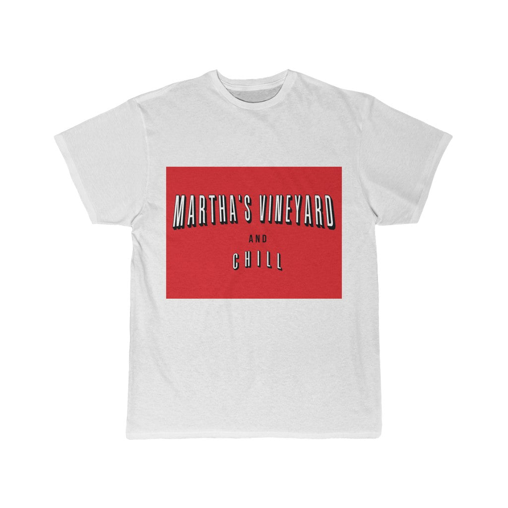 Martha's Vineyard and Chill - White with Red Box PLEASE SEE SIZE CHART Men's Short Sleeve Tee