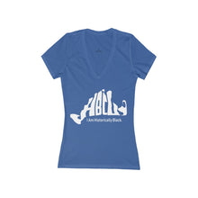 Load image into Gallery viewer, Blue - HBCU with white lettering Women&#39;s Jersey Short Sleeve Deep V-Neck Tee
