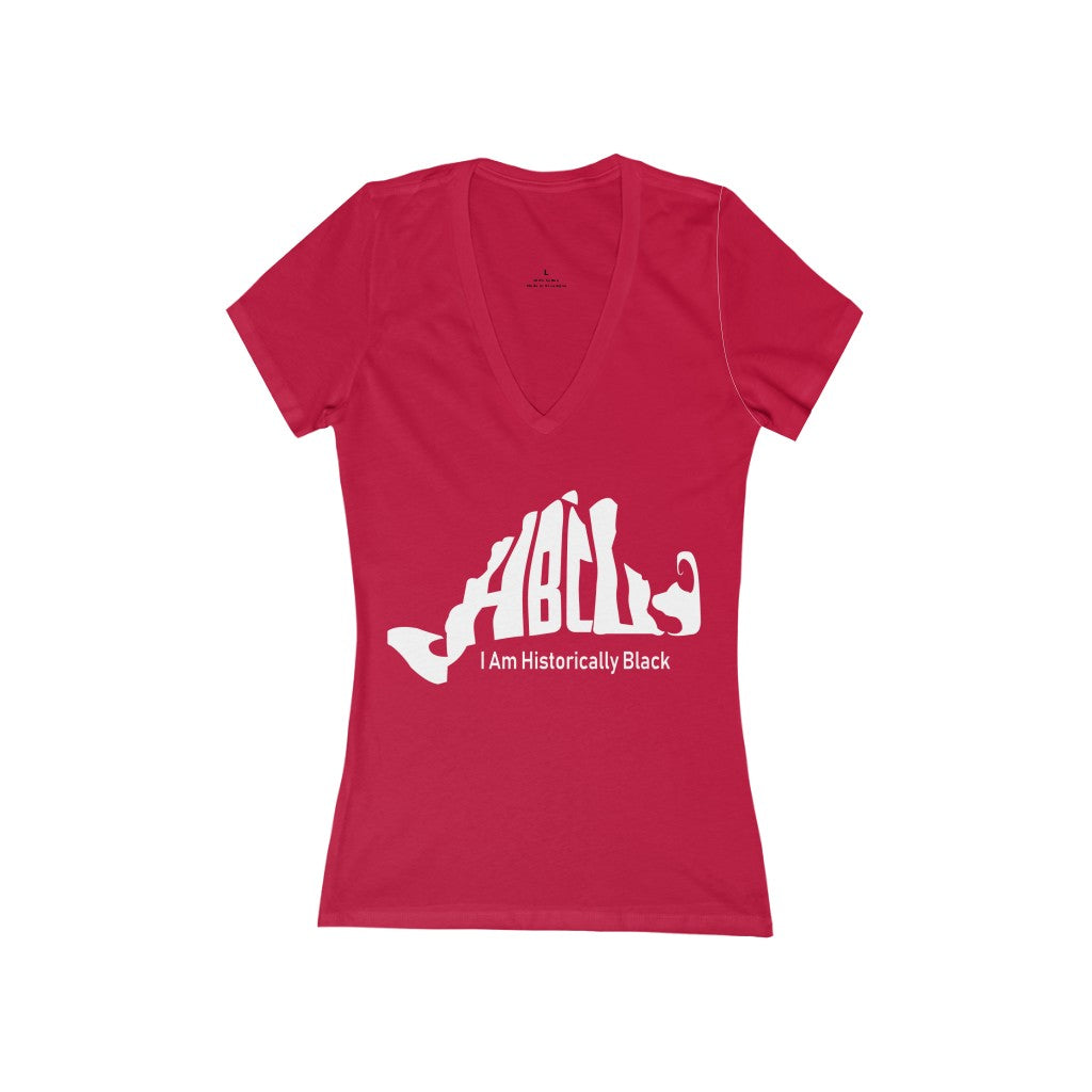 Red - HBCU with white lettering Women's Jersey Short Sleeve Deep V-Neck Tee Women's Jersey Short Sleeve Deep V-Neck Tee