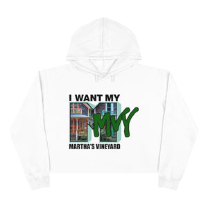 I Want My MVY - Martha's Vineyard Women's pink  Crop Hoodie ( Gingerbread M with Forest Green MVY ) PLEASE SEE SIZE CHART