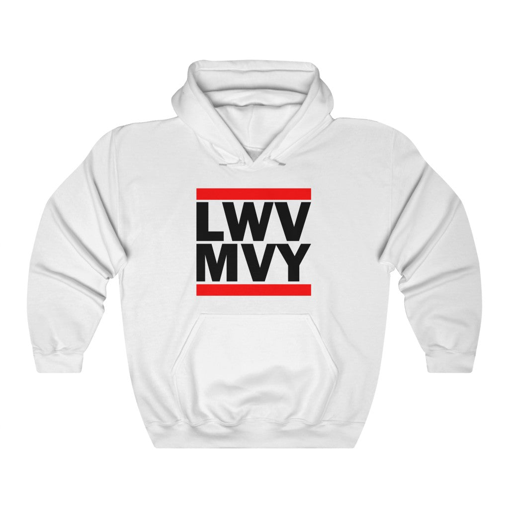 LWV- MVY White Hoodie with Black Letters Unisex Heavy Blend™ Hooded Sweatshirt PLEASE READ SIZING CHART