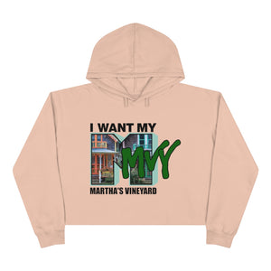 I Want My MVY - Martha's Vineyard Women's pink  Crop Hoodie ( Gingerbread M with Forest Green MVY ) PLEASE SEE SIZE CHART