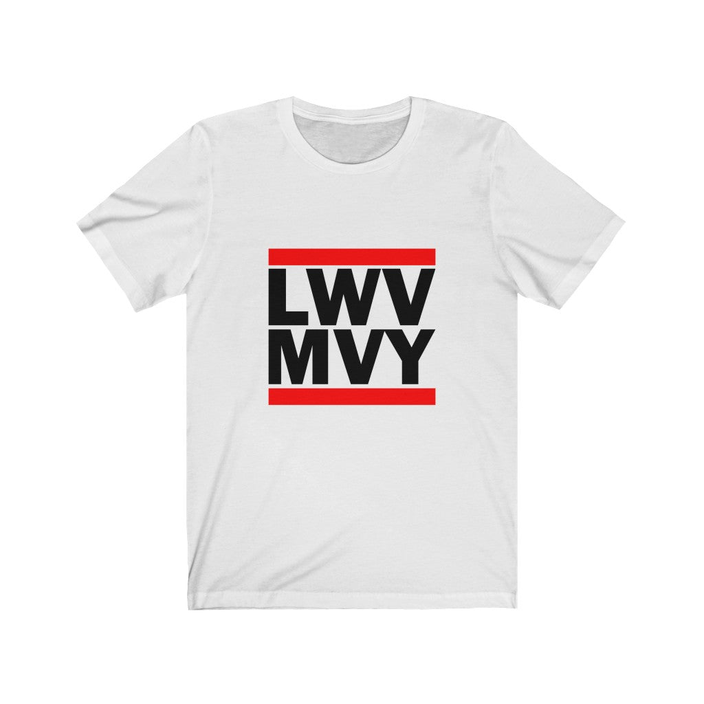 LWV- MVY Black Shirt with White Letters Unisex Jersey Short Sleeve Tee PLEASE READ SIZING CHART