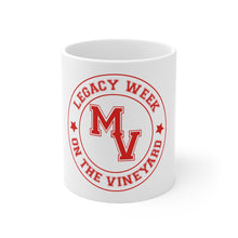 Load image into Gallery viewer, Crimson and White LEGACY WEEK ON THE VINEYARD Mug 11oz - LWV (red ) MV and accent stars ( red )
