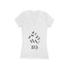 Load image into Gallery viewer, HBCU Power to the People Women&#39;s Jersey Short Sleeve Deep V-Neck black Tee - white fist with black letters
