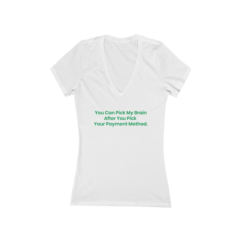Payment Method - Women's Unisex Heavy Blend™ Heather Grey v-neck with green text - PLEASE READ THE SIZE CHART
